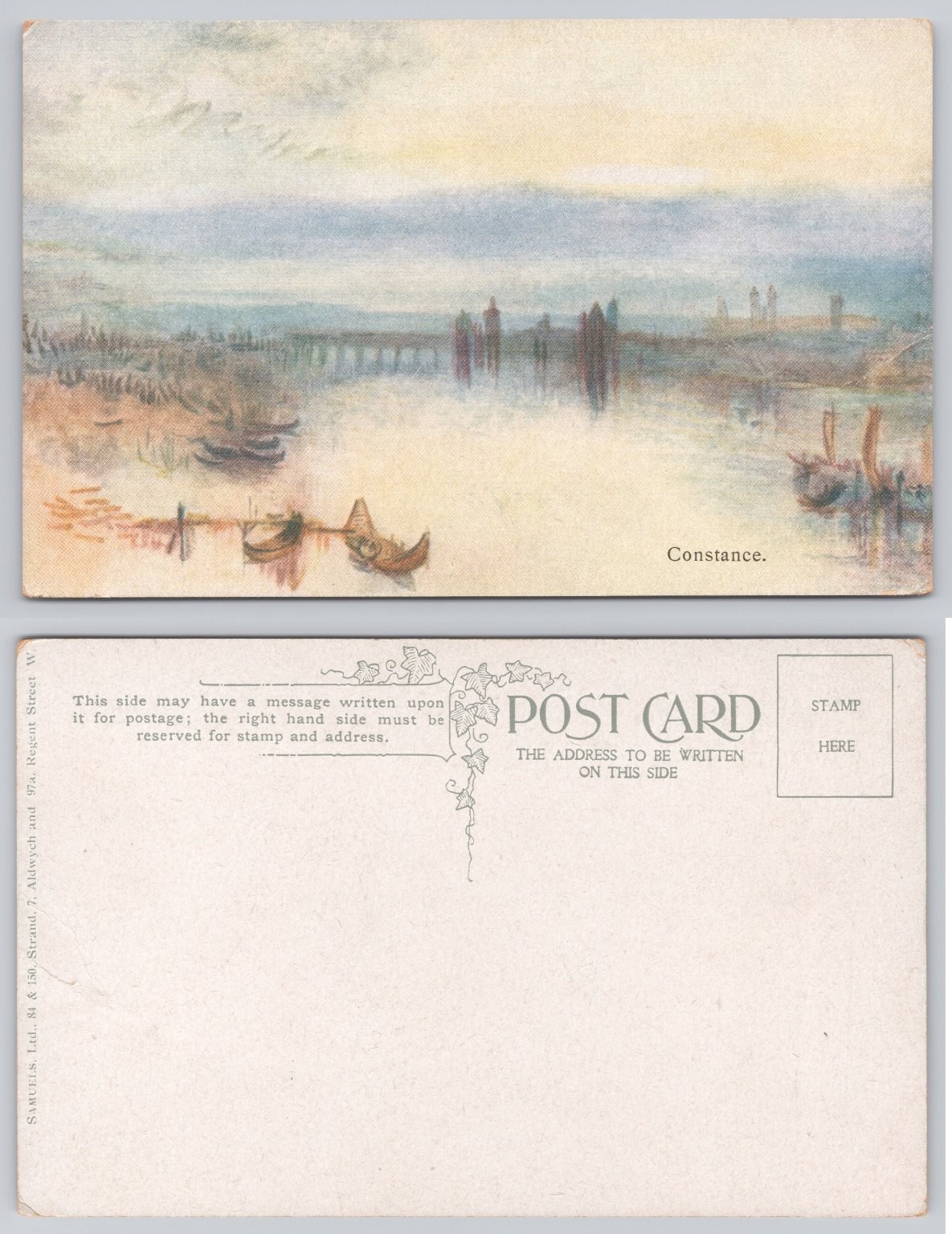 Vintage Constance Lake Watercolor Art Postcard SAMUELS Ltd. Early 1900s