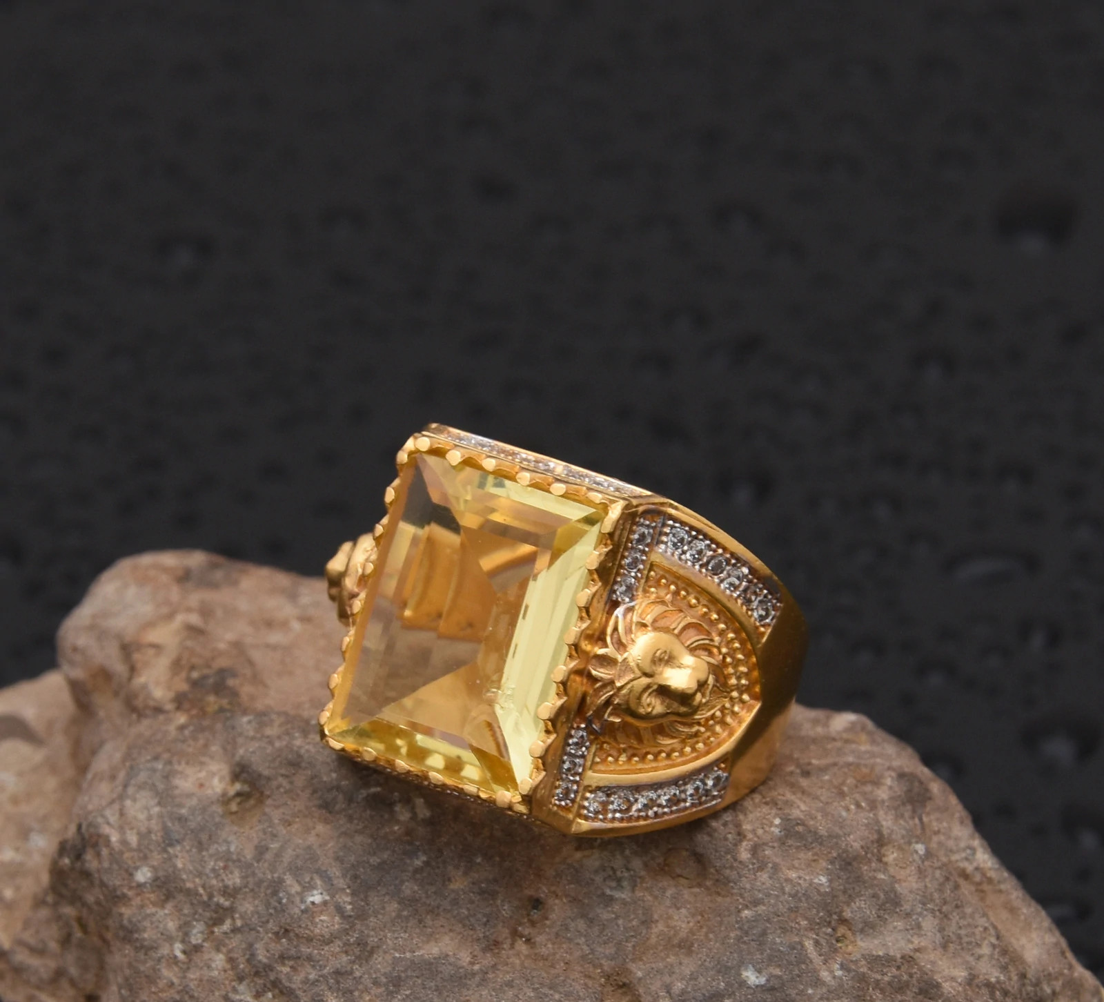 1 Gram Gold Forming Yellow Stone with Diamond Best Quality Ring