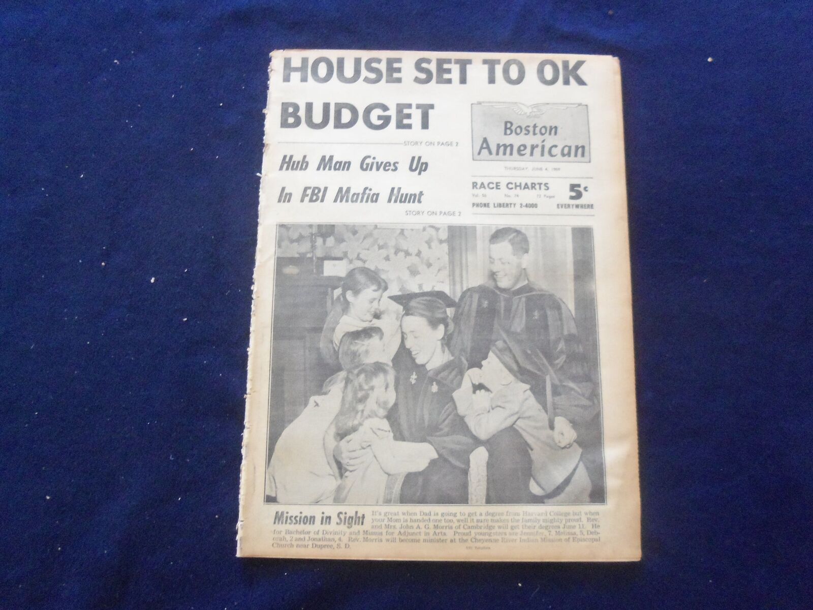 1959 JUNE 4 BOSTON AMERICAN NEWSPAPER - HOUSE SET TO OK BUDGET - NP 6225