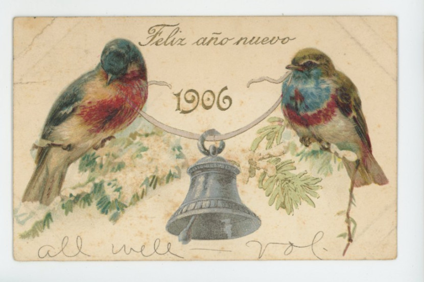 Vintage Postcard 1906 Feliz Ano Nuevo Birds Bell New Year Greeting Vintage Postcard 1906 Feliz Ano Nuevo Birds Bell New Year Greeting