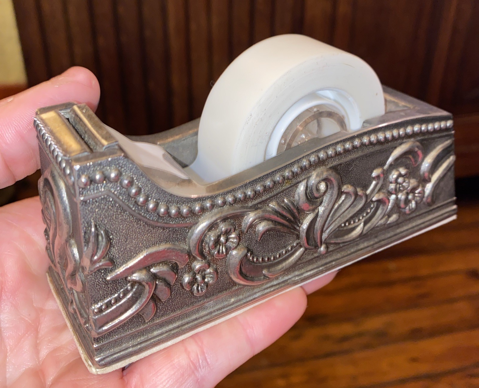 Vintage GODINGER Silver Art Silver Plate Embossed 1991 Tape Dispenser Desk GSA