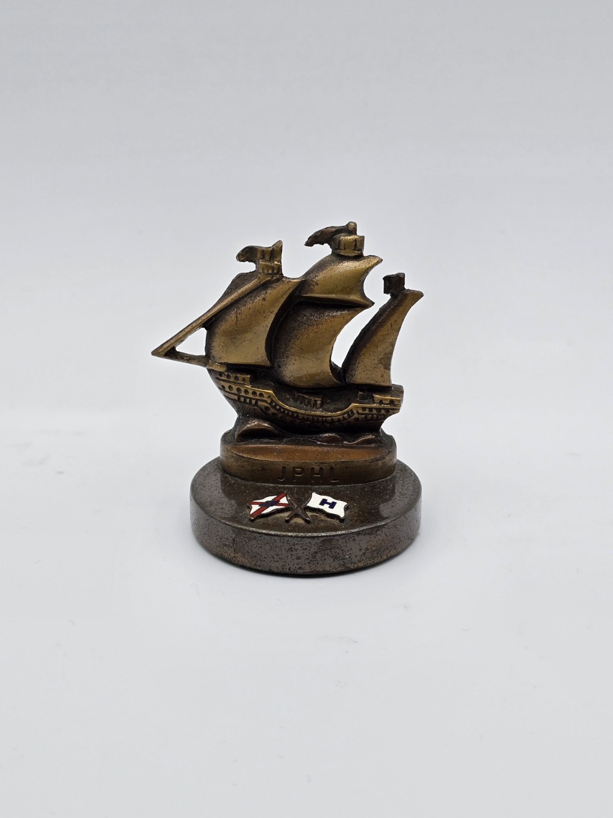 Vintage Java Pacific and Hoegh Lines Enameled Bronze Ship Paperweight 2-1/4 Vintage Java Pacific and Hoegh Lines Enameled Bronze Ship Paperweight 2-1/4
