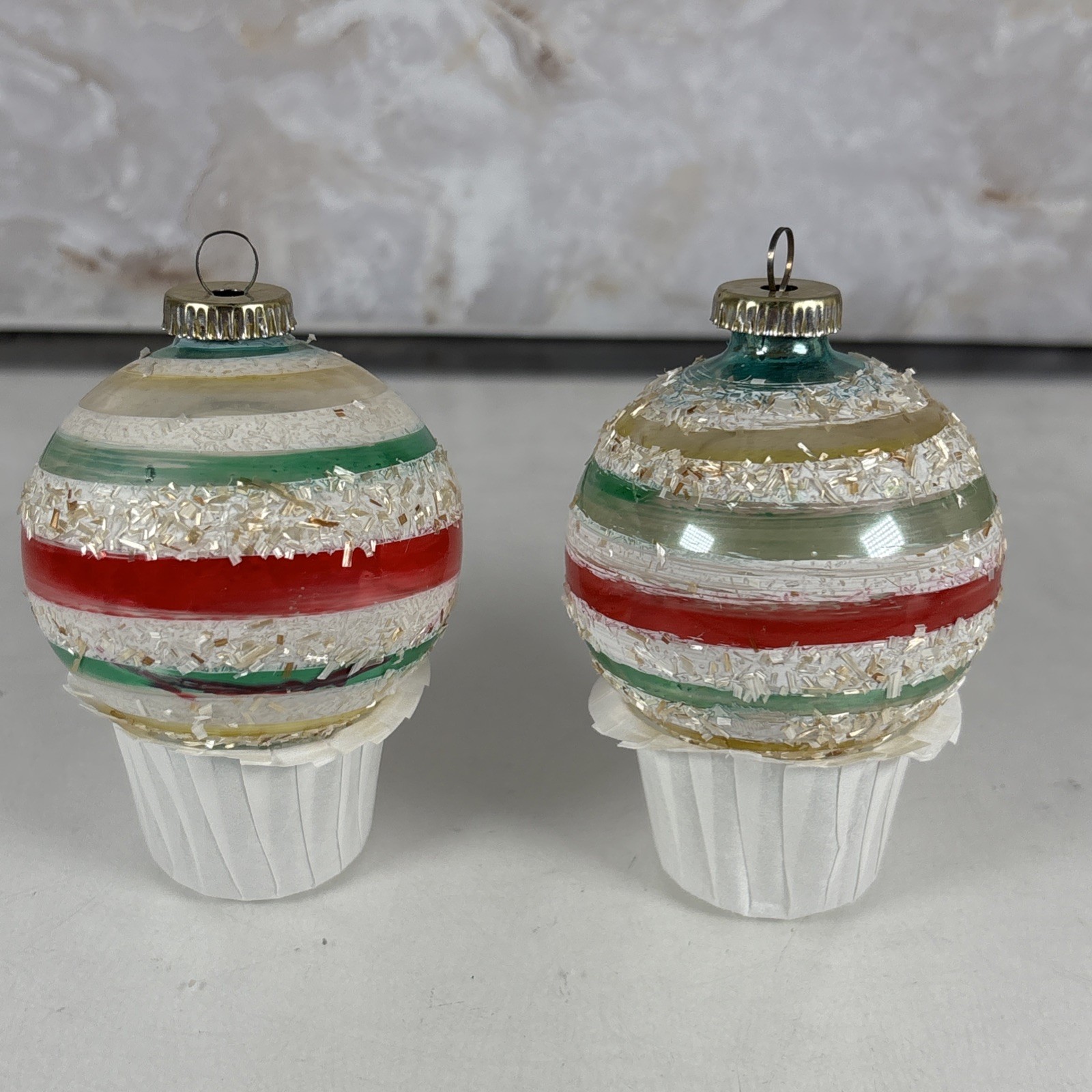 Two Vintage West Germany Christmas Ornaments Striped Two Vintage West Germany Christmas Ornaments Striped