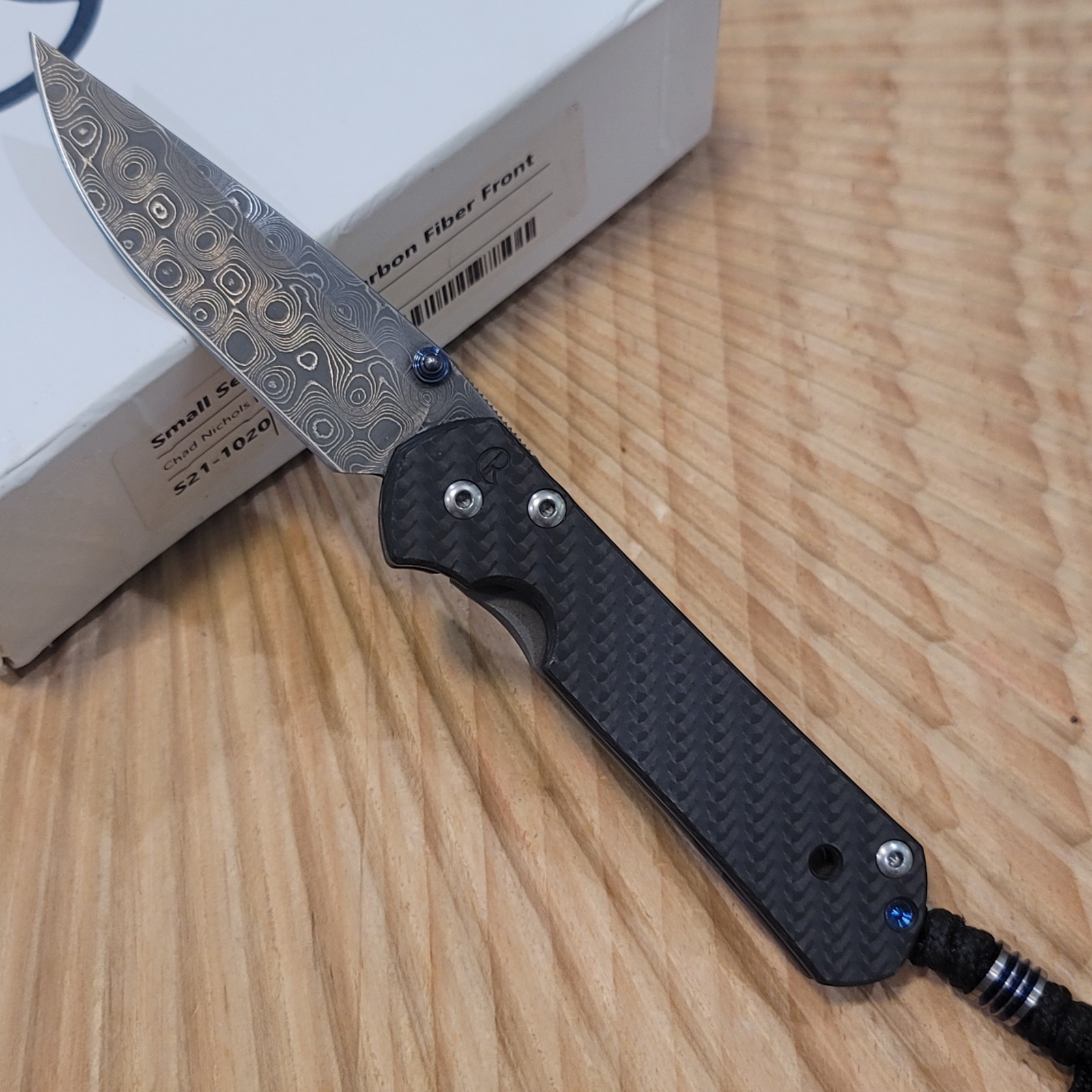 Chris Reeve Small Sabenza 21 Carbon Fiber, Chad Nichols Rain Drop Damascus, Ti Chris Reeve Small Sabenza 21 Carbon Fiber, Chad Nichols Rain Drop Damascus, Ti