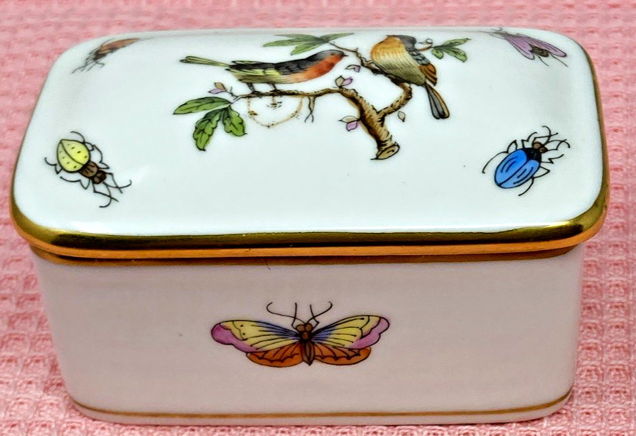 Herend Hungary Rothschild Birds & insects Rectangular Trinket Box EUC Herend Hungary Rothschild Birds & insects Rectangular Trinket Box EUC