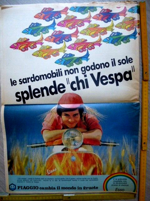 Advertising 1973 Vespa Piaggio Sardomobili Large size cm.54x38