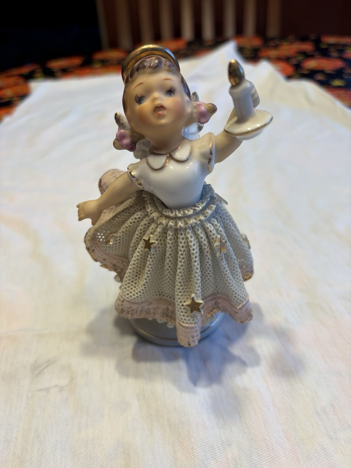 VTG Lefton Dresden Lace Angel candle stars Figurine VTG Lefton Dresden Lace Angel candle stars Figurine