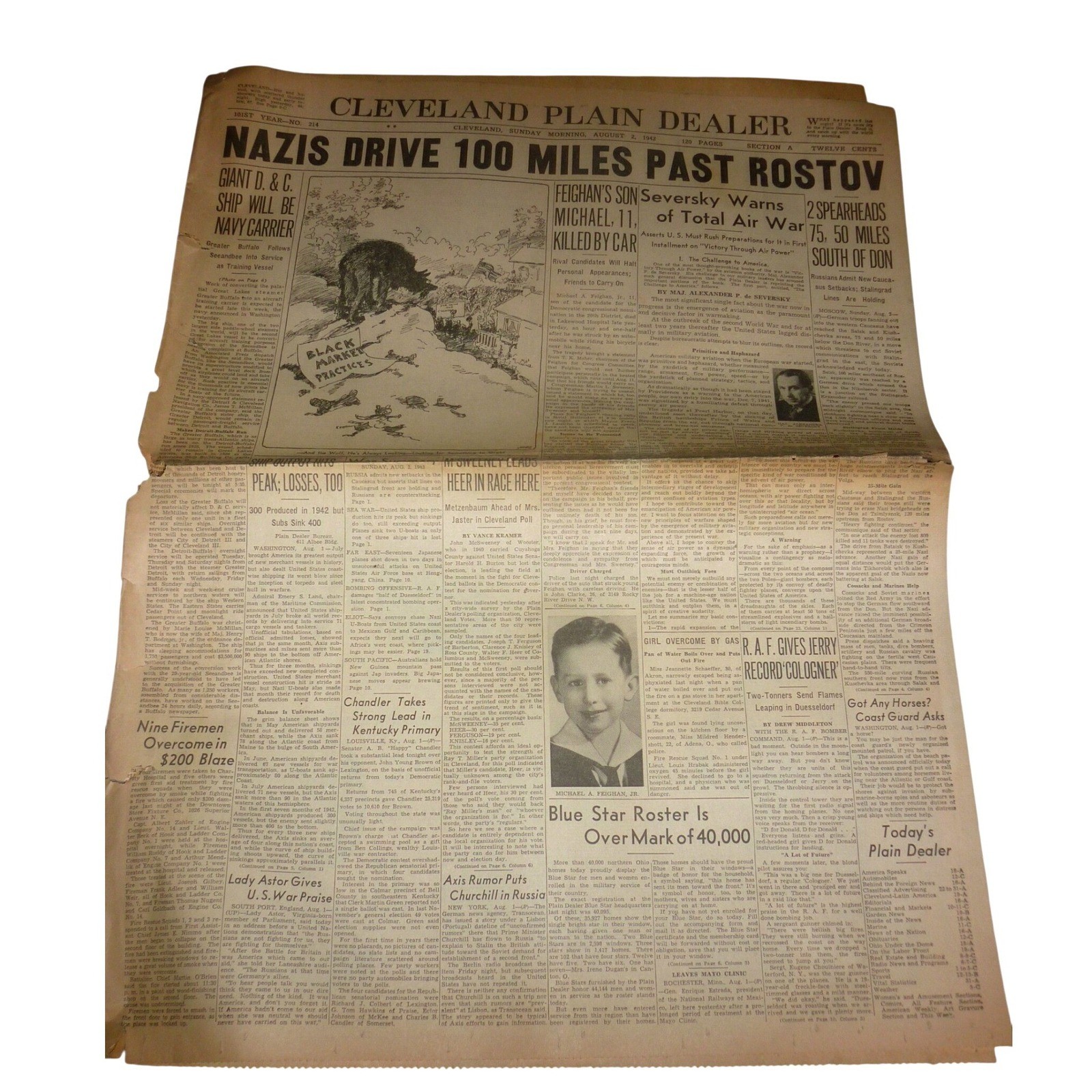 Vintage WWII Newspaper Cleveland Plain Dealer Aug 2 1942 Nazi Rostov Headline Vintage WWII Newspaper Cleveland Plain Dealer Aug 2 1942 Nazi Rostov Headline