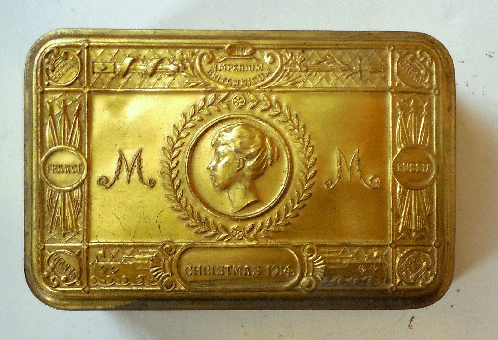 Original World War I 1914 Princess Mary Brass Christmas Tin/Gift Box