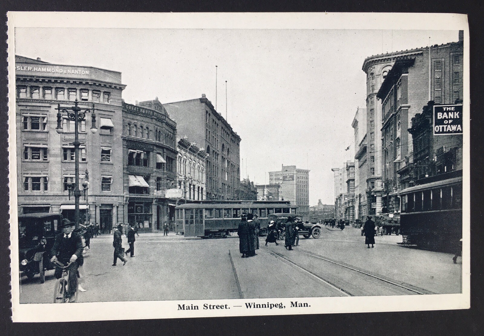 Vintage PC Winnipeg, Manitoba Canada Main Street B&W People Streetcar Cars Vintage PC Winnipeg, Manitoba Canada Main Street B&W People Streetcar Cars