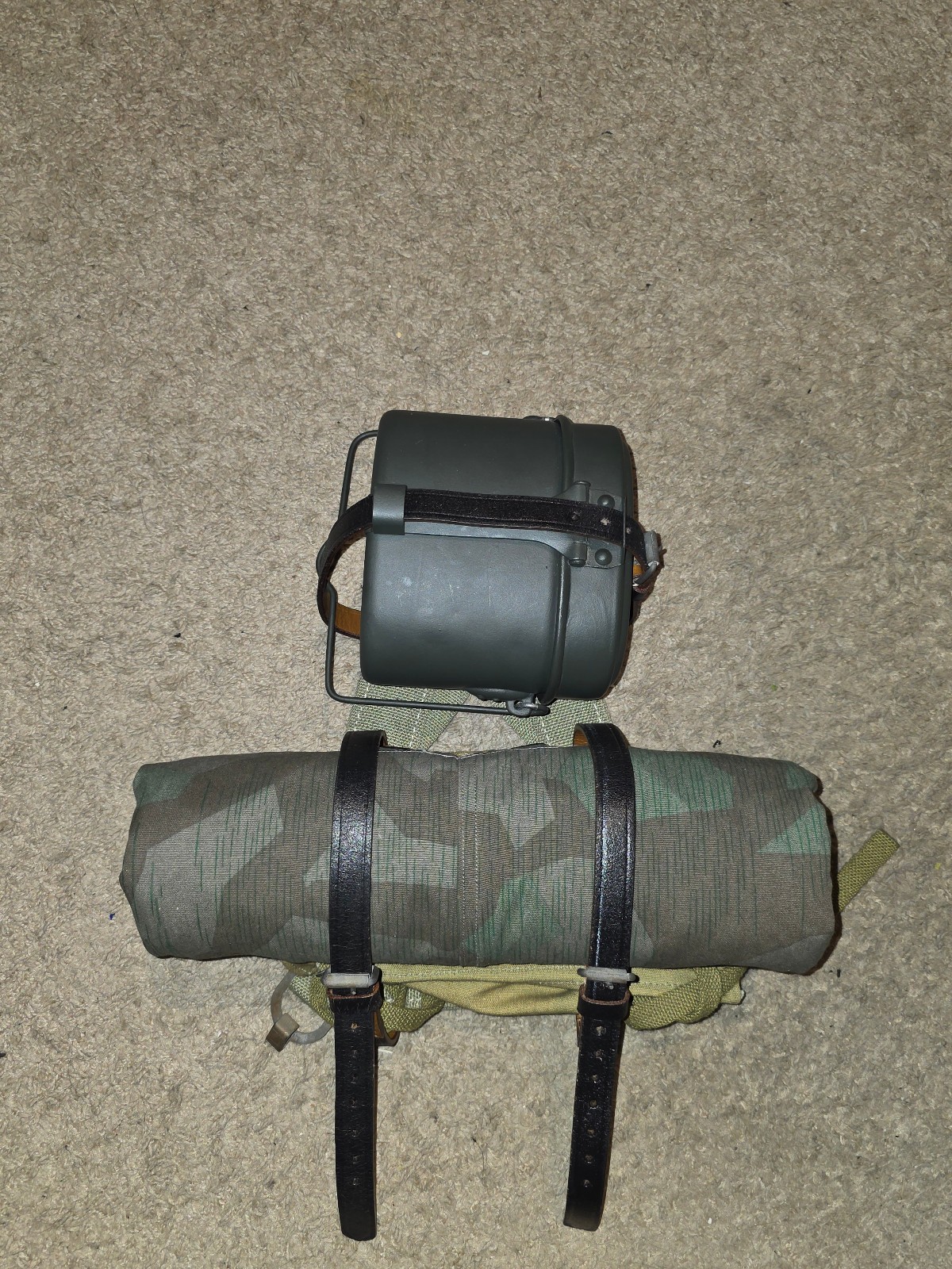 WW2 German reproduction A frame set, with mess, zeltbahn, and A frame bag.
