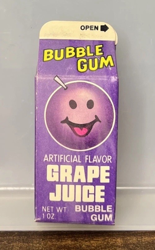 Vintage 1982 TOPPS GRAPE JUICE Bubble Gum 3” Carton Candy Empty Container Prop