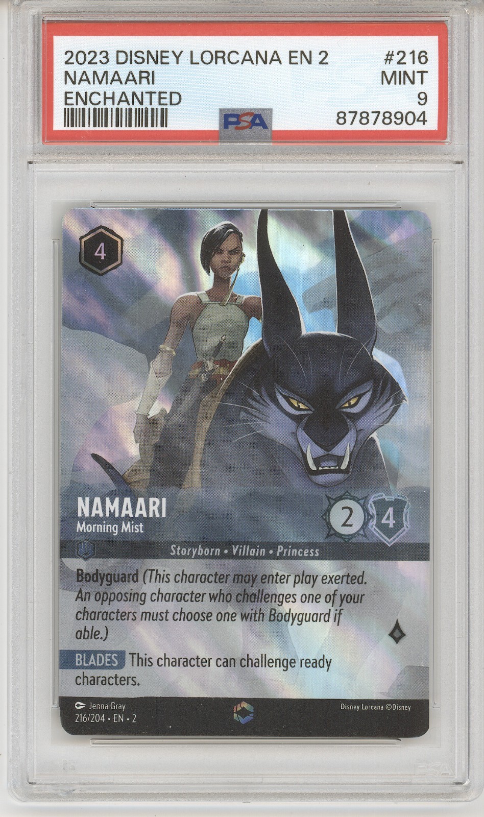 DISNEY LORCANA 2-RISE OF THE FLOODBORN ENCHANTED #216 NAMAARI-MORNING MIST PSA 9