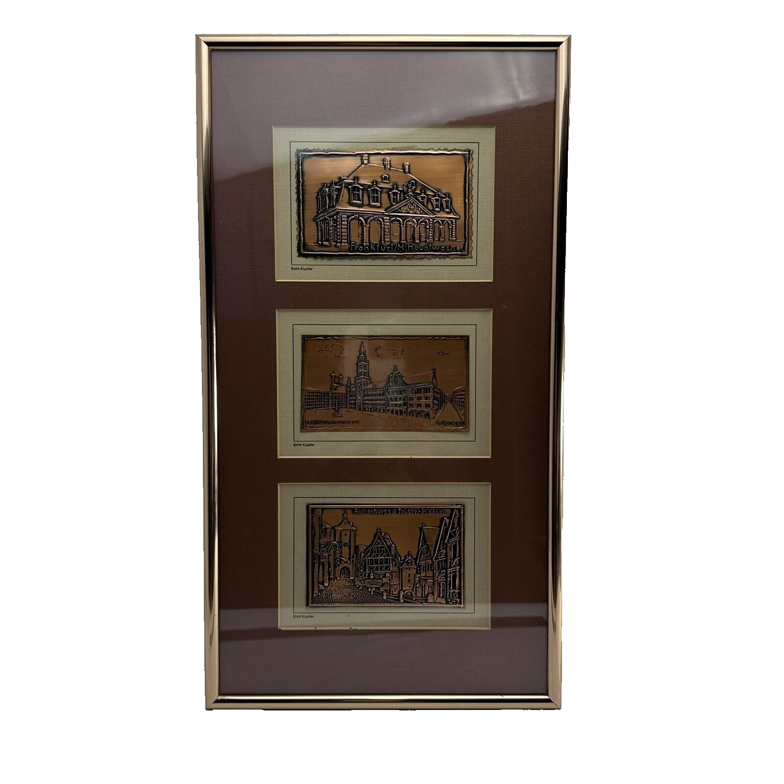 Echt Kupfer VTG W. Germany Copper Travel/Post Card Set of 3 in a Matted Framed Echt Kupfer VTG W. Germany Copper Travel/Post Card Set of 3 in a Matted Framed