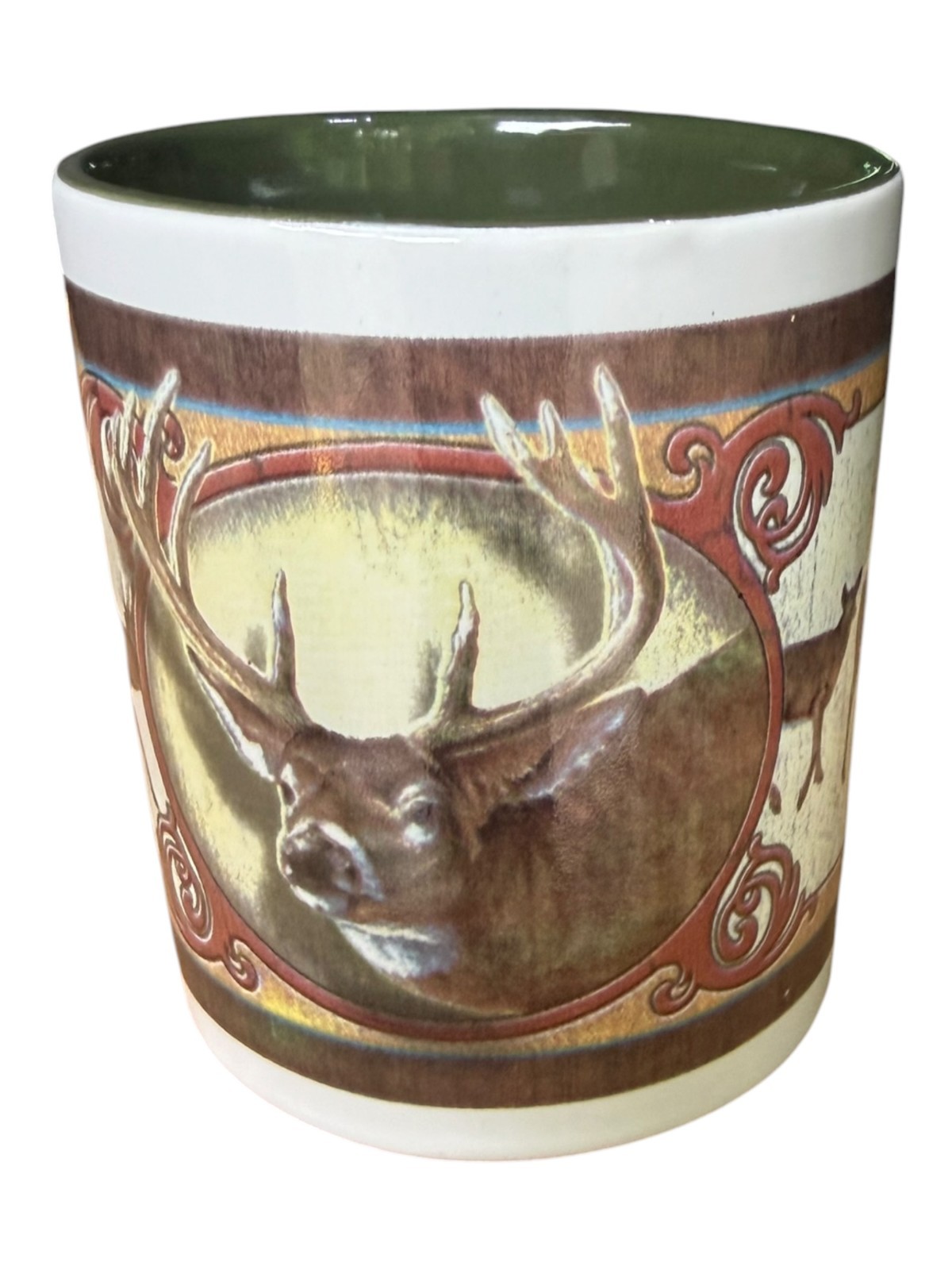 Vintage Bob Schmidt Deer Deco Buck Hunting Ceramic Coffee Mug White Brown Vintage Bob Schmidt Deer Deco Buck Hunting Ceramic Coffee Mug White Brown