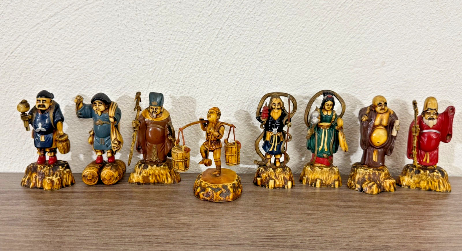 VINTAGE JAPANESE SEVEN LUCKY GODS SHICHIFUKUJIN RESIN FIGURE SET +EXTRA FIGURE VINTAGE JAPANESE SEVEN LUCKY GODS SHICHIFUKUJIN RESIN FIGURE SET +EXTRA FIGURE