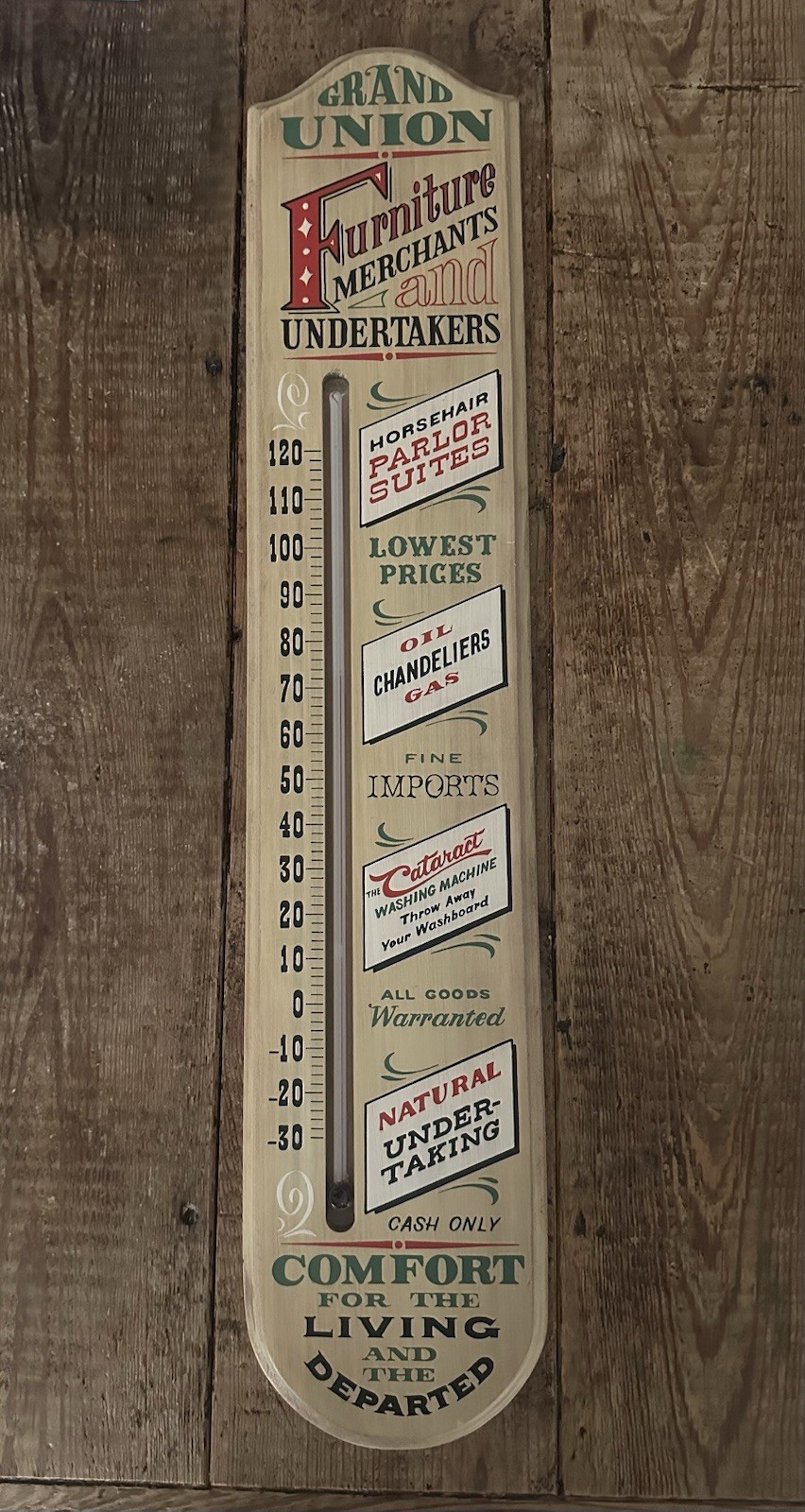 Vintage Grand Union Furniture Merchants and Undertakers Wall Thermometer
