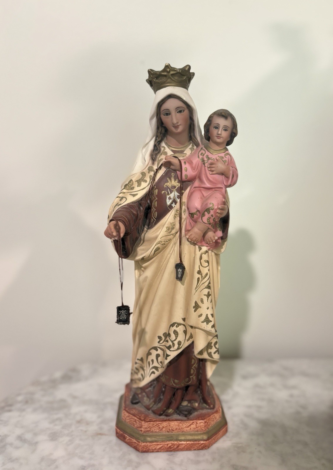 Our Lady of Mount Carmel Virgin Mary Statue Vintage Spanish OLOT Style Catholic