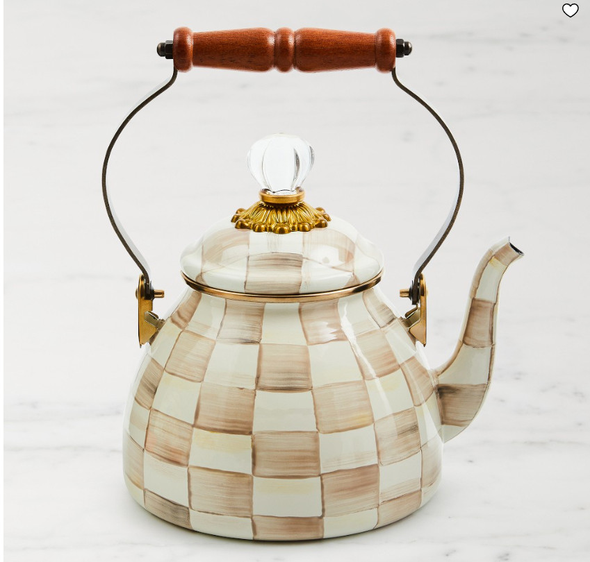 MacKenzie-Childs Mocha Check Tea Kettle Stovetop Teapot Kitchen Cookware