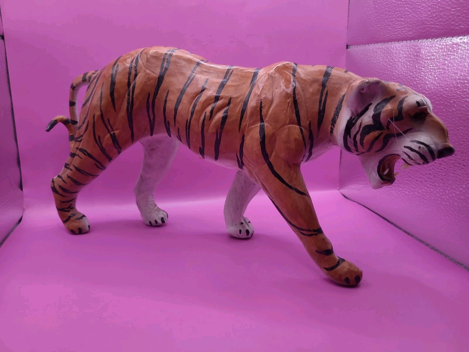 Vintage Large Leather Wrapped Hand Painted Bengal Tiger 14 Vintage Large Leather Wrapped Hand Painted Bengal Tiger 14