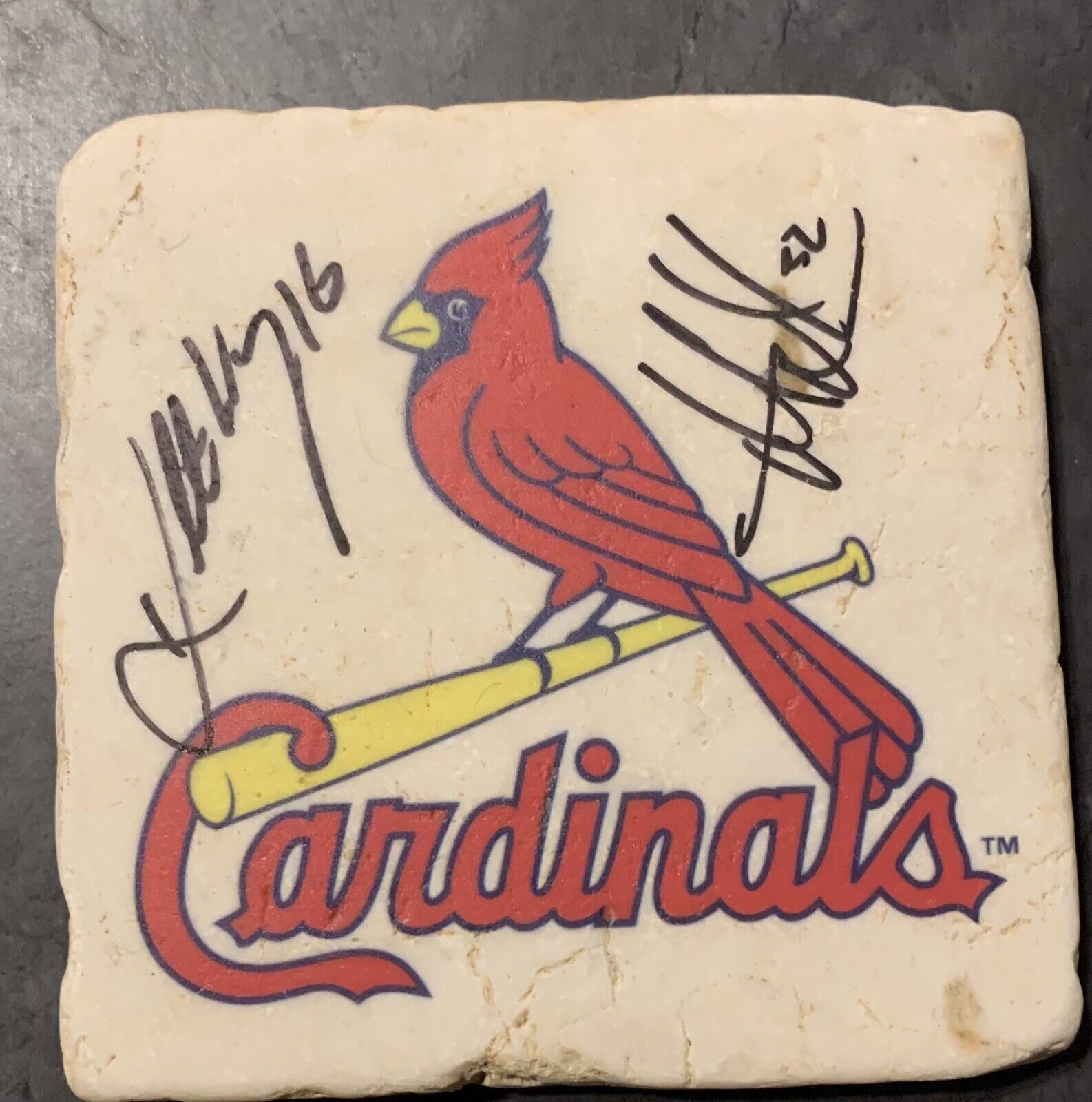 Kolten Wong and Matt Adams Autographed Coaster St Louis Cardinals