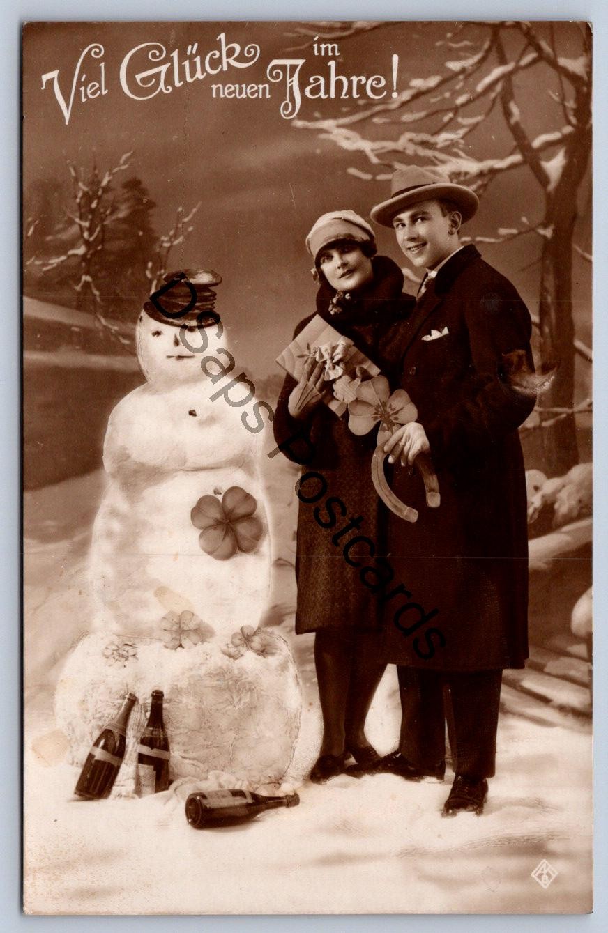 K65/ Interesting RPPC Postcard c1910 Christmas Wishes Snowman Couple 11 K65/ Interesting RPPC Postcard c1910 Christmas Wishes Snowman Couple 11