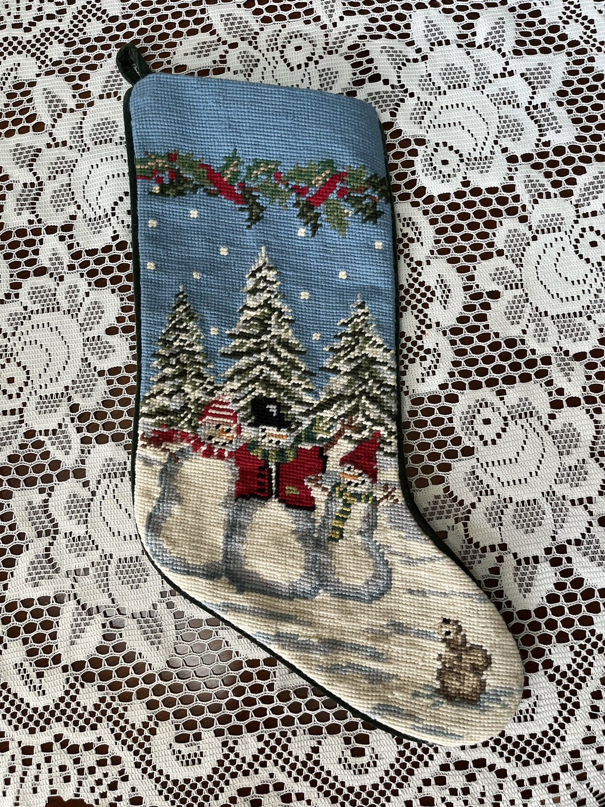 20x7.5 - I Have 50+ LANDS END Needlepoint Christmas Stocking- 3 Snowman 20x7.5 - I Have 50+ LANDS END Needlepoint Christmas Stocking- 3 Snowman