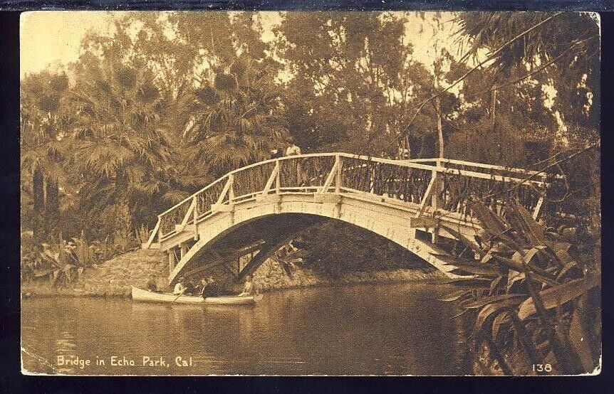 VTG Postcard Antique 1913, Bridge in Echo Park, Los Angeles, California CA
