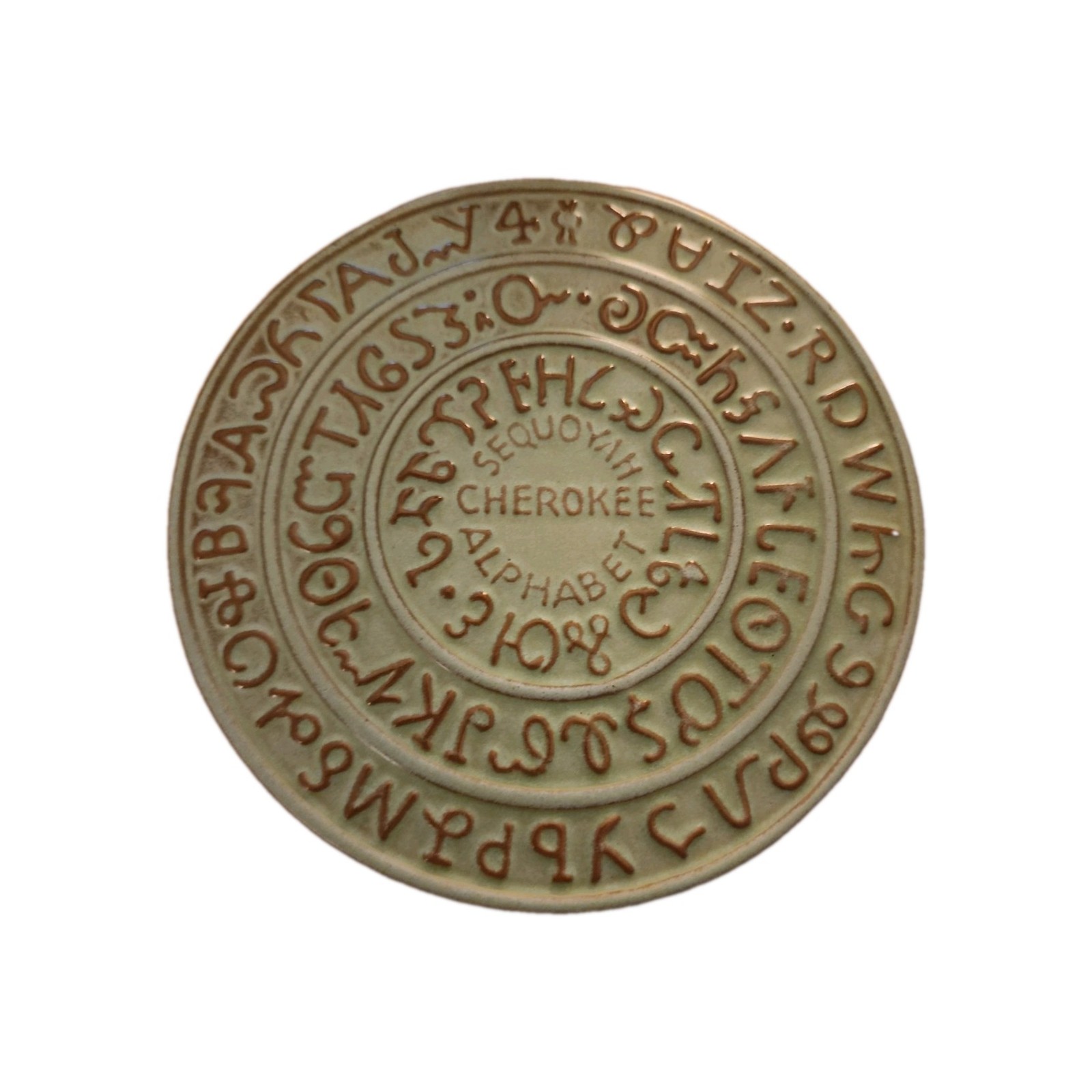 Vintage Frankoma Pottery Prairie Green Sequoyah Cherokee Alphabet Trivet 7TR 6 Vintage Frankoma Pottery Prairie Green Sequoyah Cherokee Alphabet Trivet 7TR 6