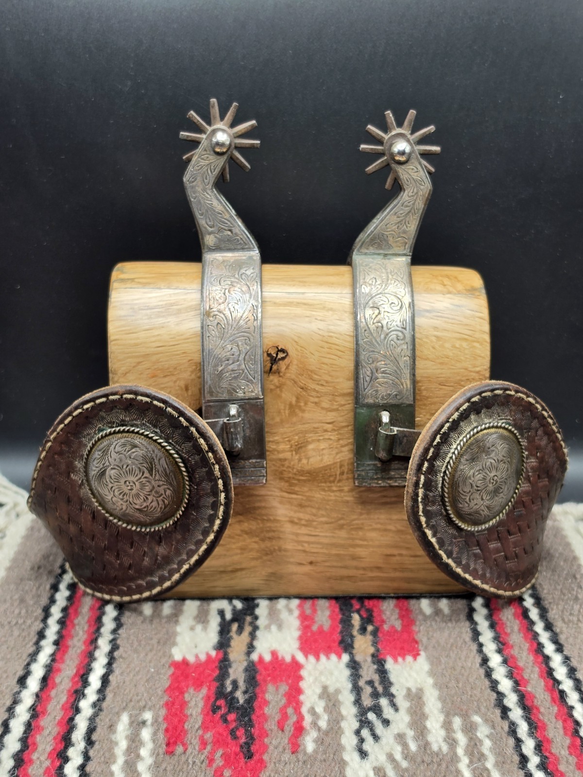 Handmade Vintage Sterling Overlay Spurs With Straps Handmade Vintage Sterling Overlay Spurs With Straps
