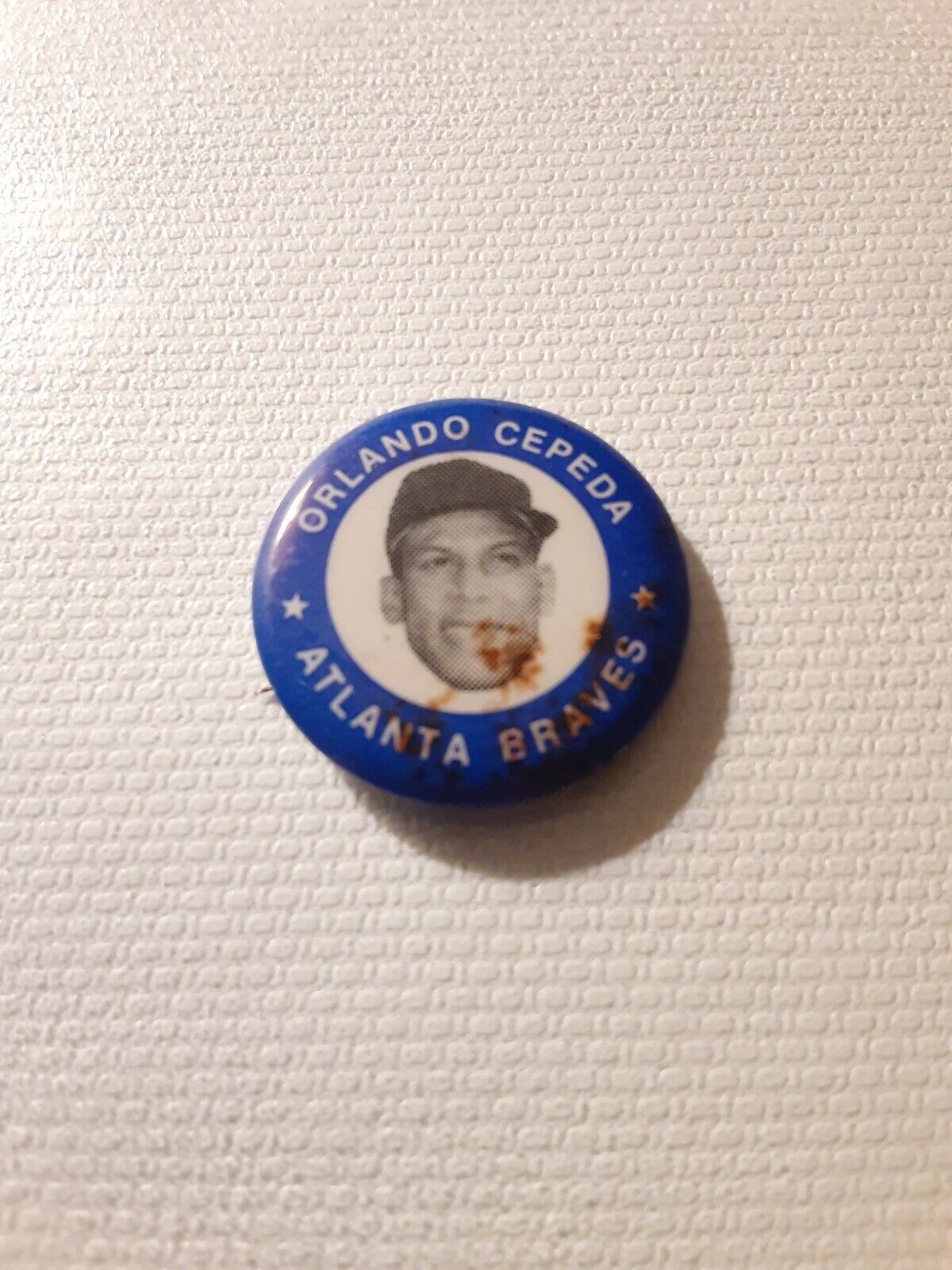 1969 MLBPA Pin Back Button ORLANDO CEPEDA Blue Atlanta Braves
