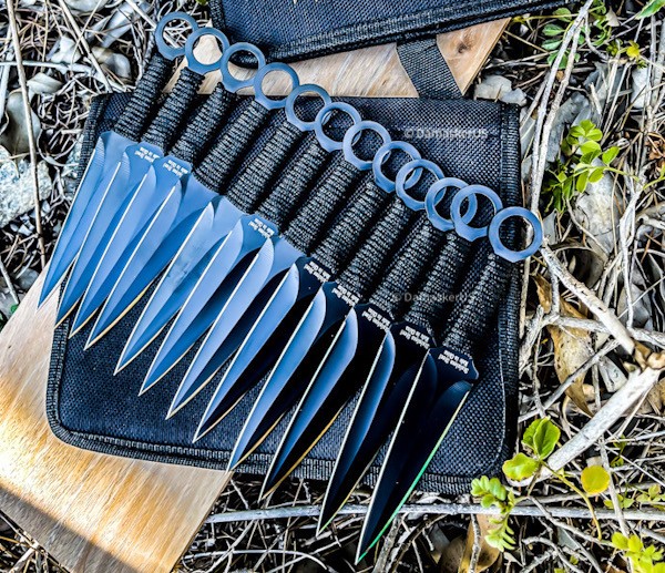 12pc Black Ninja Throwing Knife Set Hunting Combat Naruto Kunai Knives +Sheath 12pc Black Ninja Throwing Knife Set Hunting Combat Naruto Kunai Knives +Sheath