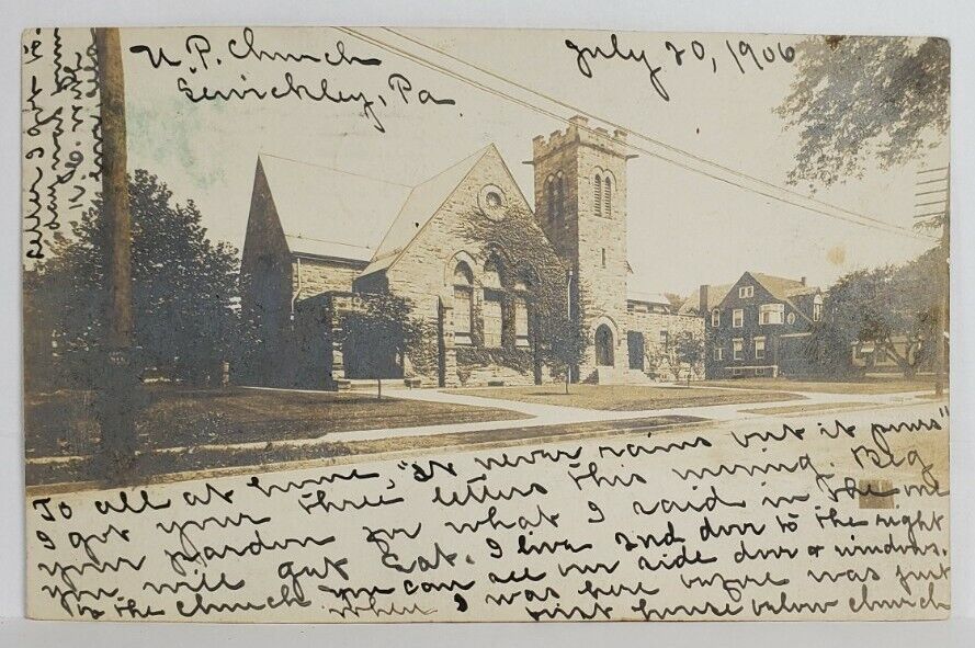 Sewickley PA United Presbyterian Church 1906 to Parkersburg WV  Postcard T10