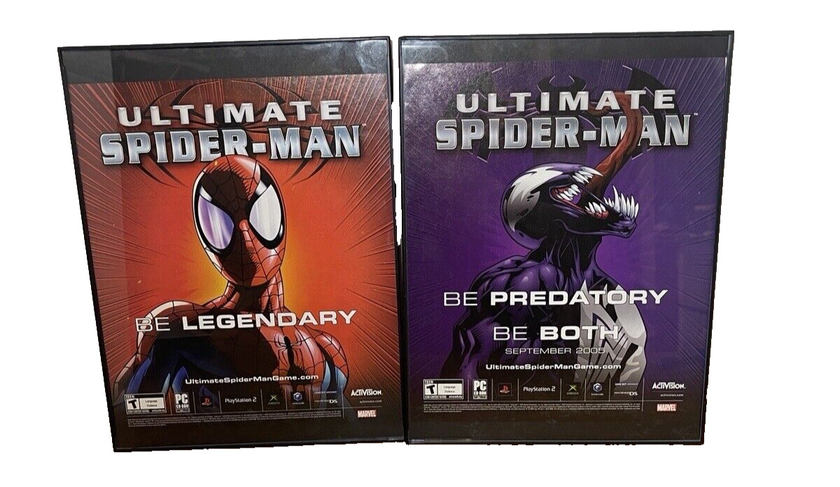 2005 ULTIMATE SPIDERMAN Xbox PS2 Video Game =  2pg Promo Art Print AD Framed