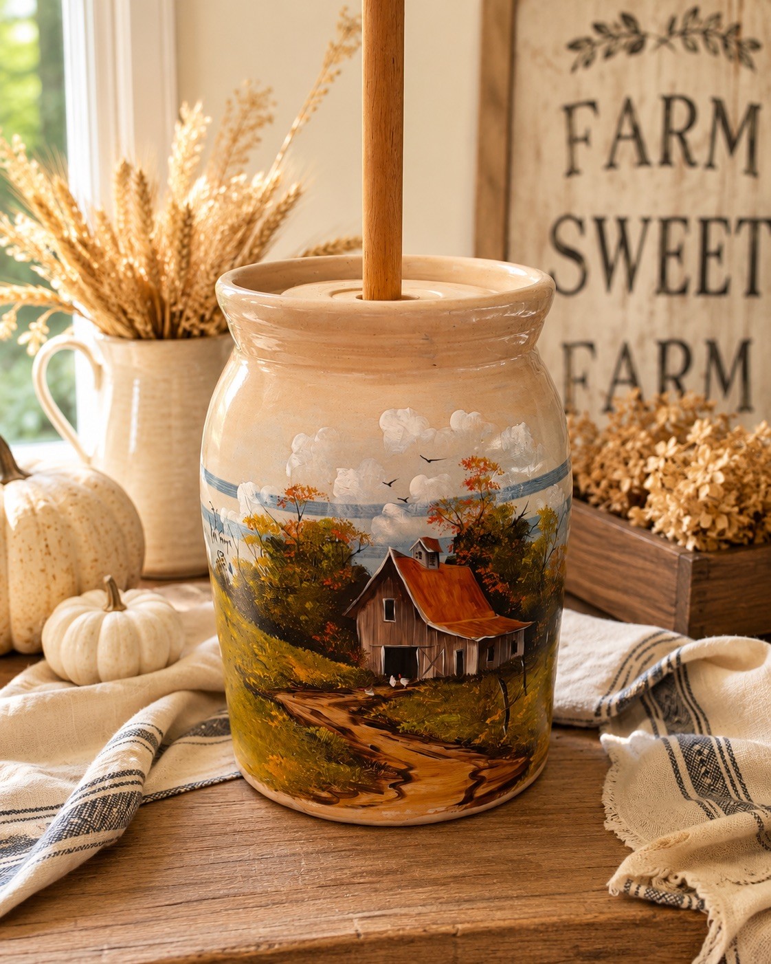 VTG Marshall Pottery 1 Gal Butter Churn Hand Painted by Ruth Poage Farmhouse
