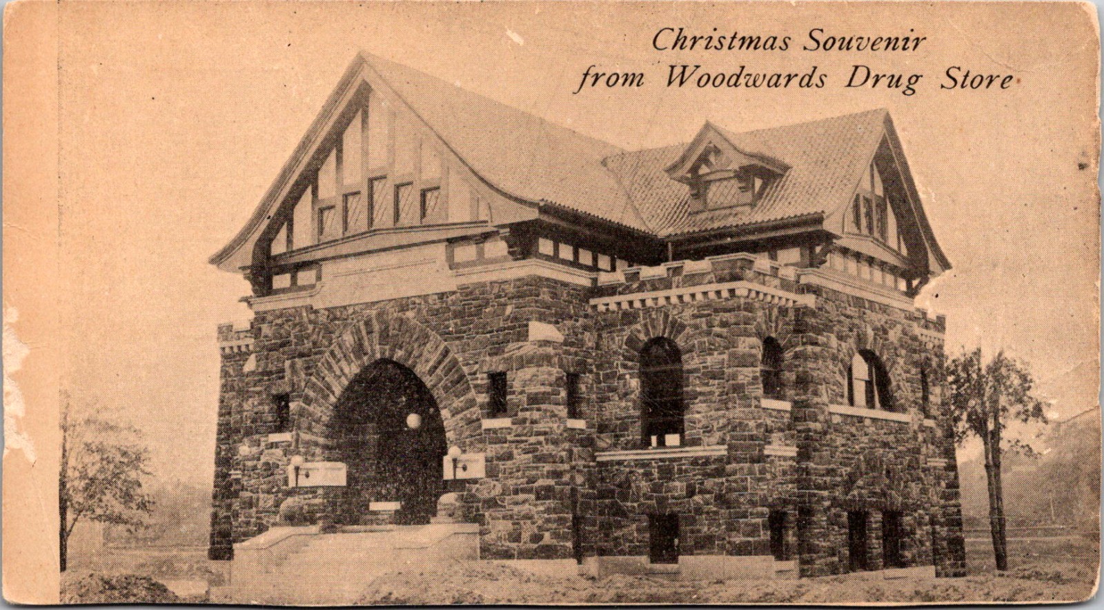 Postcard Carnegie Library, Defiance, Ohio - Woodwards Drug Store - Christmas Postcard Carnegie Library, Defiance, Ohio - Woodwards Drug Store - Christmas
