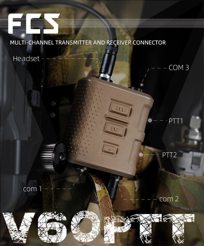 FCS V60 Multi-Channel Push To Talk Tactical Headphone PTT for PRC148 152 Radio FCS V60 Multi-Channel Push To Talk Tactical Headphone PTT for PRC148 152 Radio