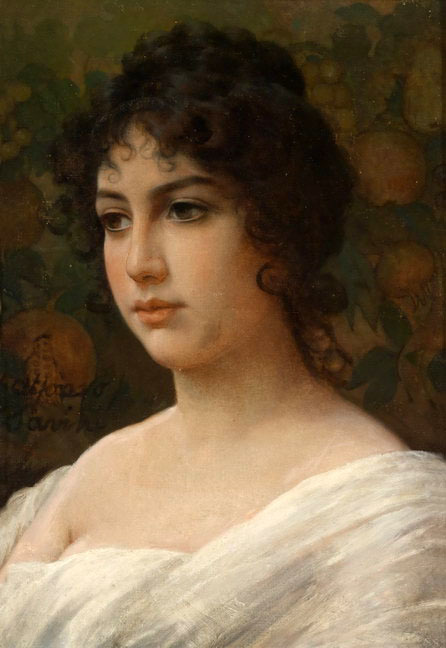 No framed Oil painting beautiful young lady portrait in landscape on canvas