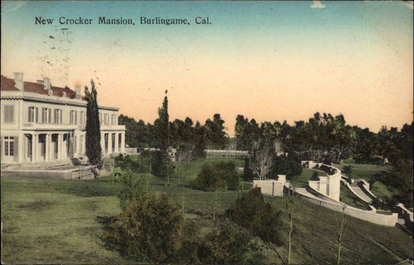 Burlingame California CA New Crocker Mansion c1920s-40s Postcard Burlingame California CA New Crocker Mansion c1920s-40s Postcard