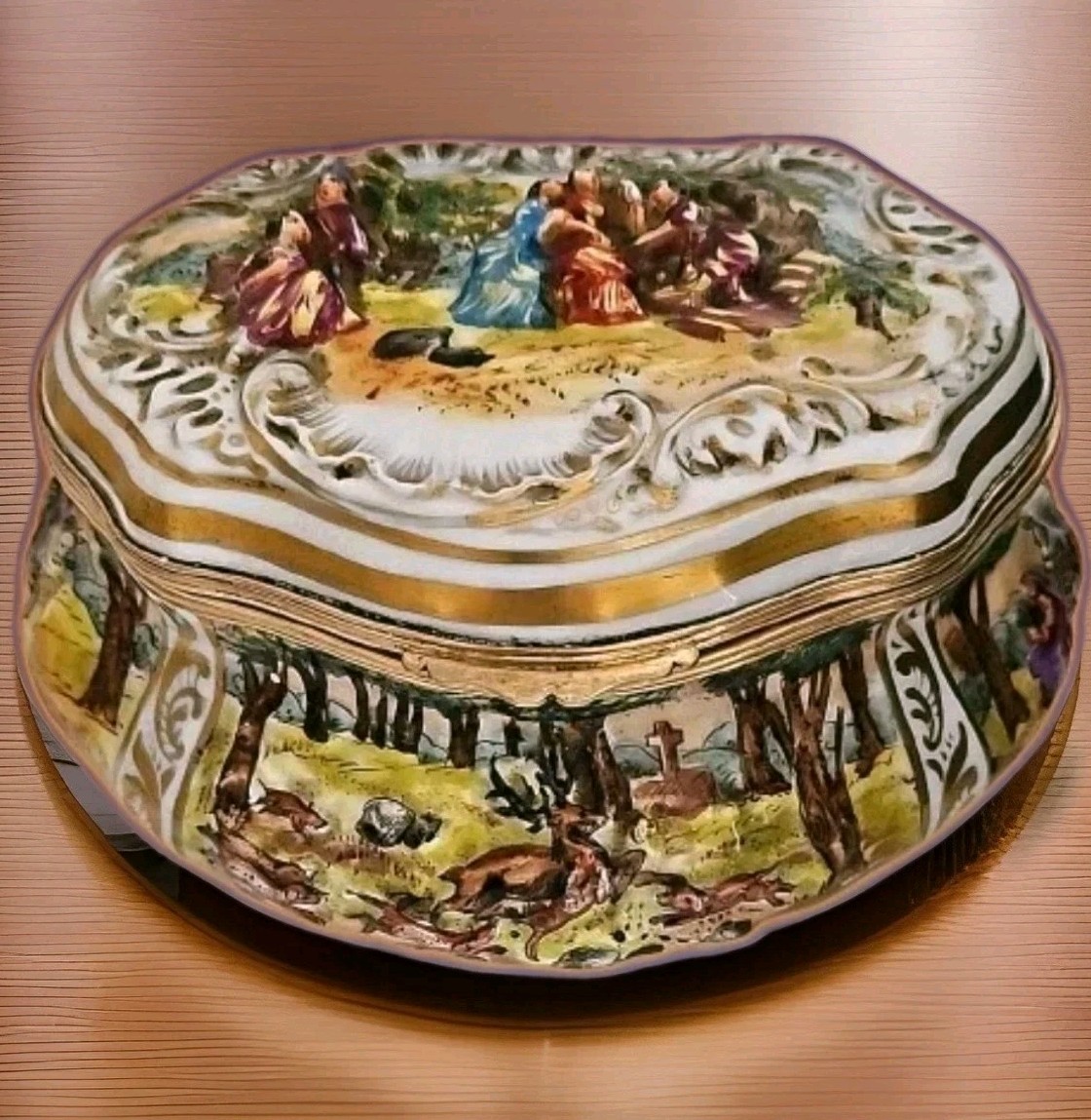 Antique 19thC Capodimonte Hand Painted Porcelain Large Box Casket Bronze Hinge Antique 19thC Capodimonte Hand Painted Porcelain Large Box Casket Bronze Hinge