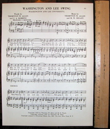 WASHINGTON AND LEE UNIVERSITY Vntg Song 1953 \