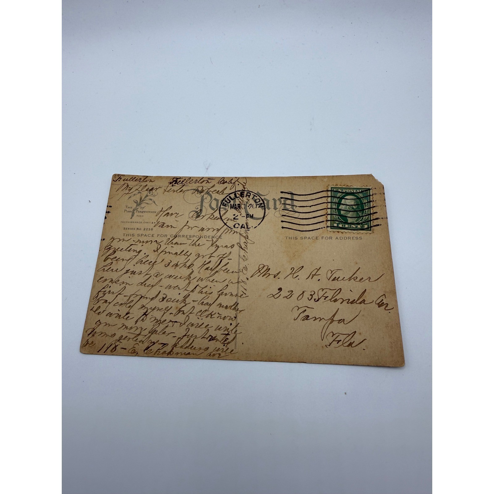 Vintage 1917 Postcard Alice S Erskine Poem Fullerton CA Postmark 1c Stamp