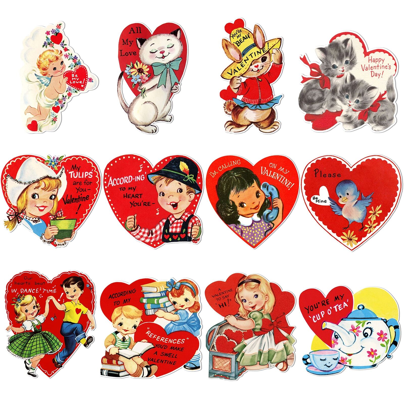 12PCS Vintage Valentines Day Cutouts, Retro Valentine Cut-outs Cardboard, Lar...