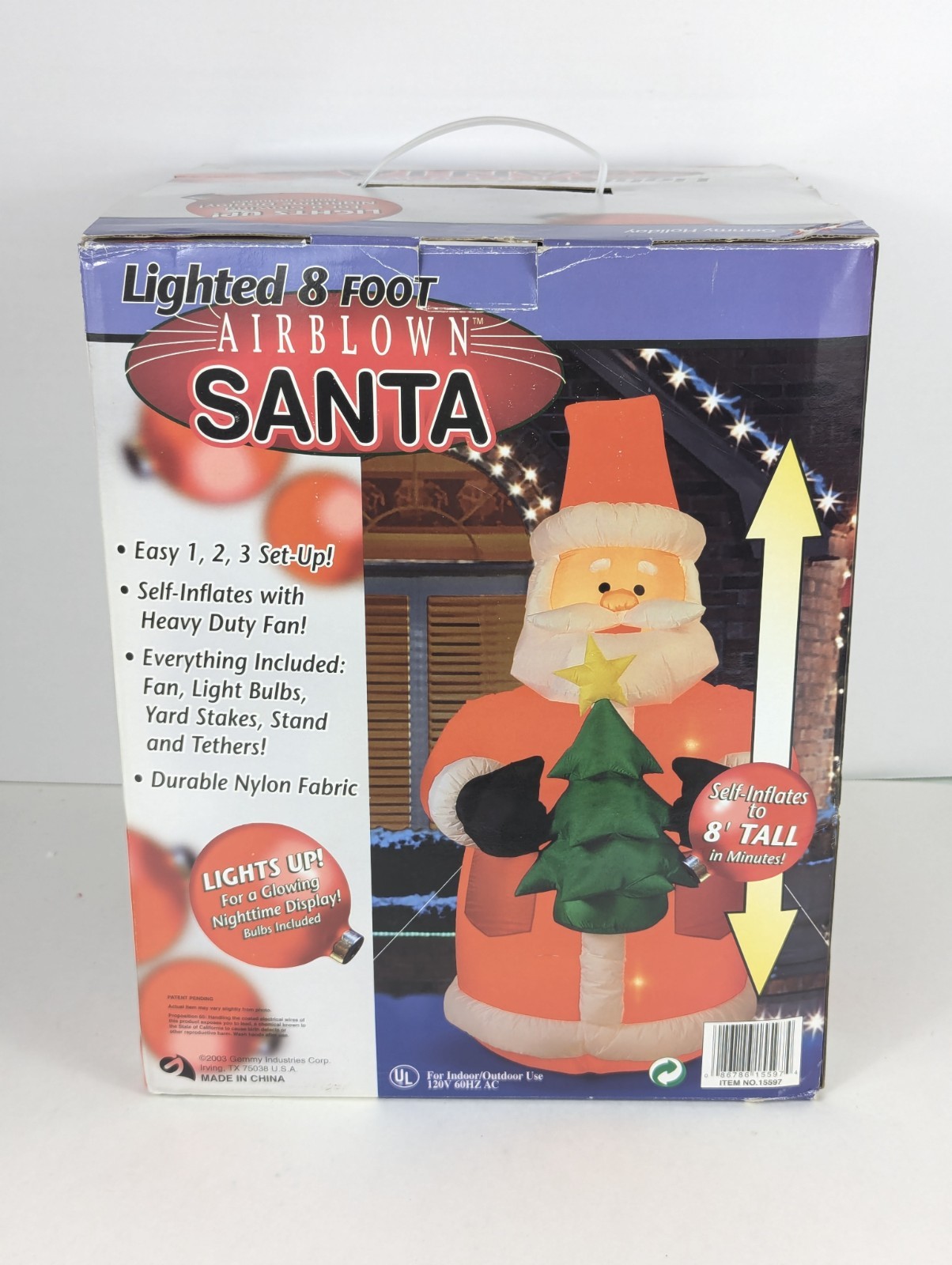 Vtg Gemmy Holiday Christmas Lighted Santa Claus 8ft Tall Yard Decoration 2003