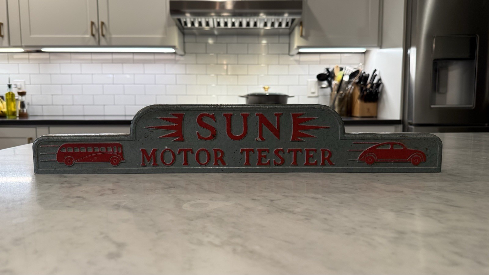 Vintage 1950s SUN Motor Tester Topper Sign Original Cast Aluminum MMT Vintage 1950s SUN Motor Tester Topper Sign Original Cast Aluminum MMT