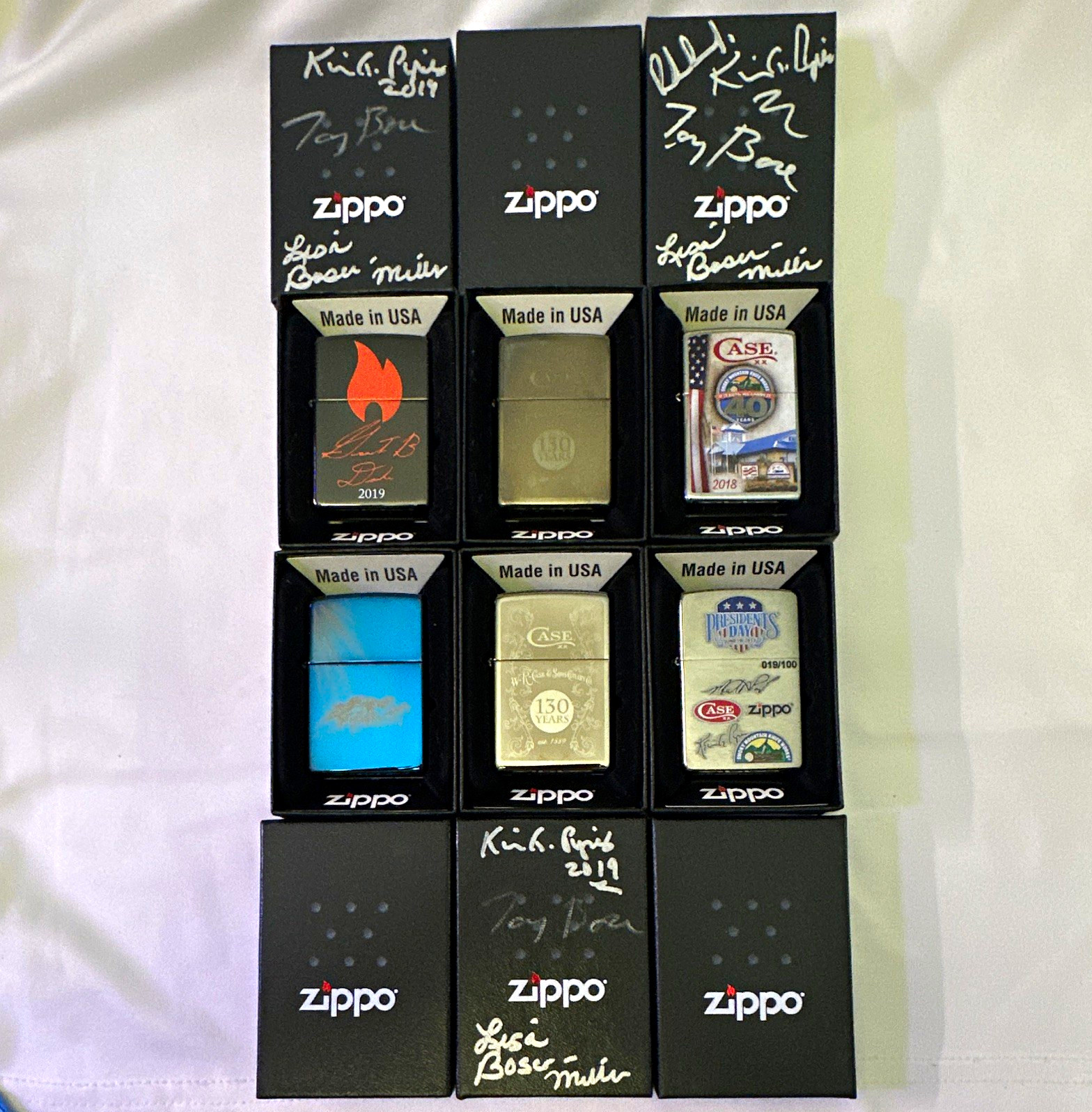 Zippo Collectible Lighters Lot of 6 w/ Boxes ASE Presidents Day 2019 Flame