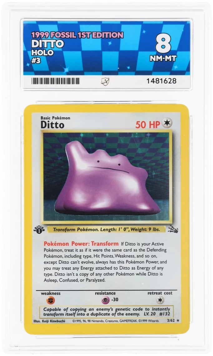 ACE 8 Ditto 3/62 1st Edition Fossil Holo English - Pokemon Trading Card ACE 8 Ditto 3/62 1st Edition Fossil Holo English - Pokemon Trading Card