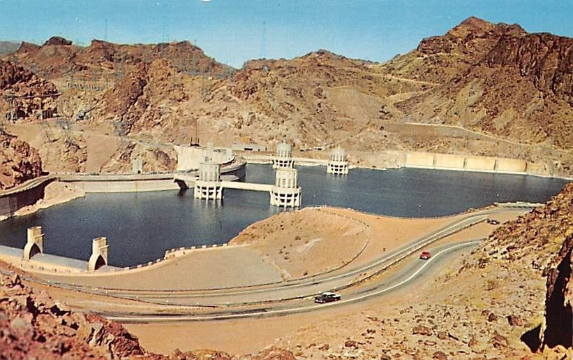 Postcard NV: Highway Along Hoover Dam, near Las Vegas, 1950\'s, Nevada Postcard NV: Highway Along Hoover Dam, near Las Vegas, 1950\'s, Nevada