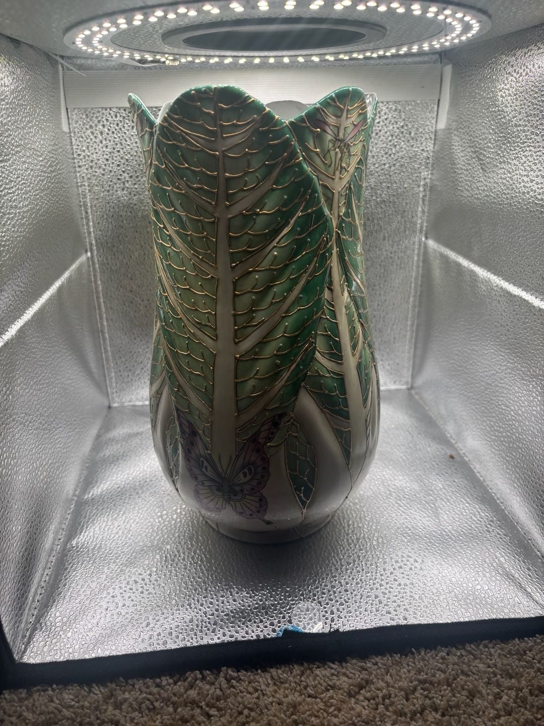 Andrea by Sadek Chinese Cabbage Leaf and Butterfly Porcelain Vase Andrea by Sadek Chinese Cabbage Leaf and Butterfly Porcelain Vase