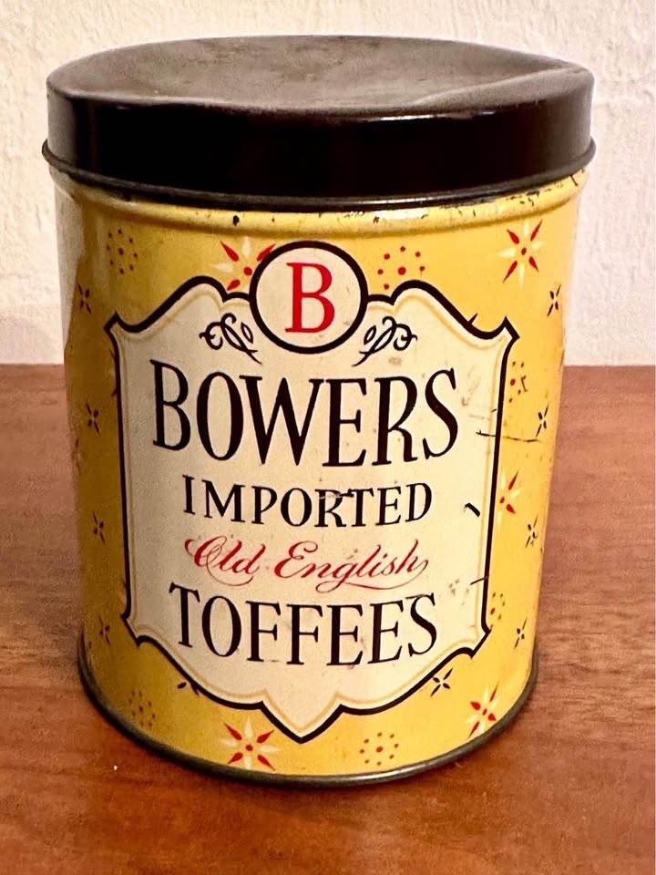 Bowers Imported Old English Toffees tin, produced by The Earle S. Bowers Company Bowers Imported Old English Toffees tin, produced by The Earle S. Bowers Company